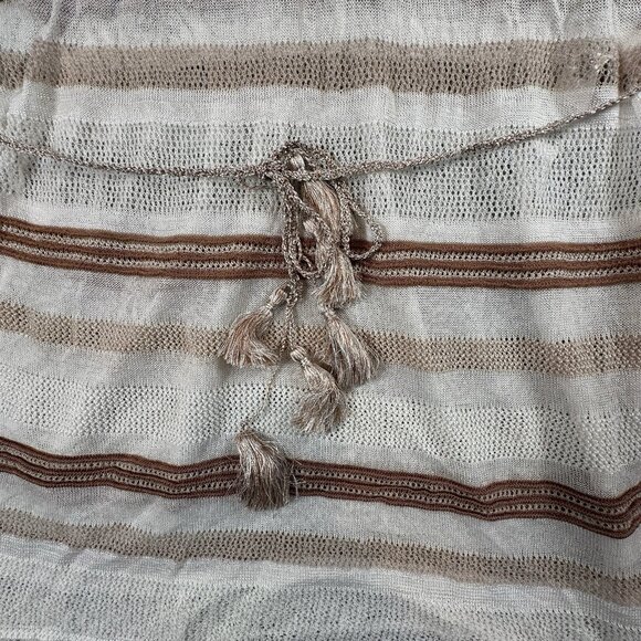 Chicos Cover Up Striped Open Knit Tassel Tie Waist Tunic Dress Beige Tan Medium - Picture 9 of 12